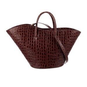 Little Liffner Tulip Croc-Embossed Leather Tote in Cognac NWT New